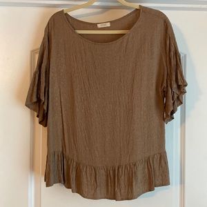 Oddy caramel colored cheetah print ruffle sleeve shirt